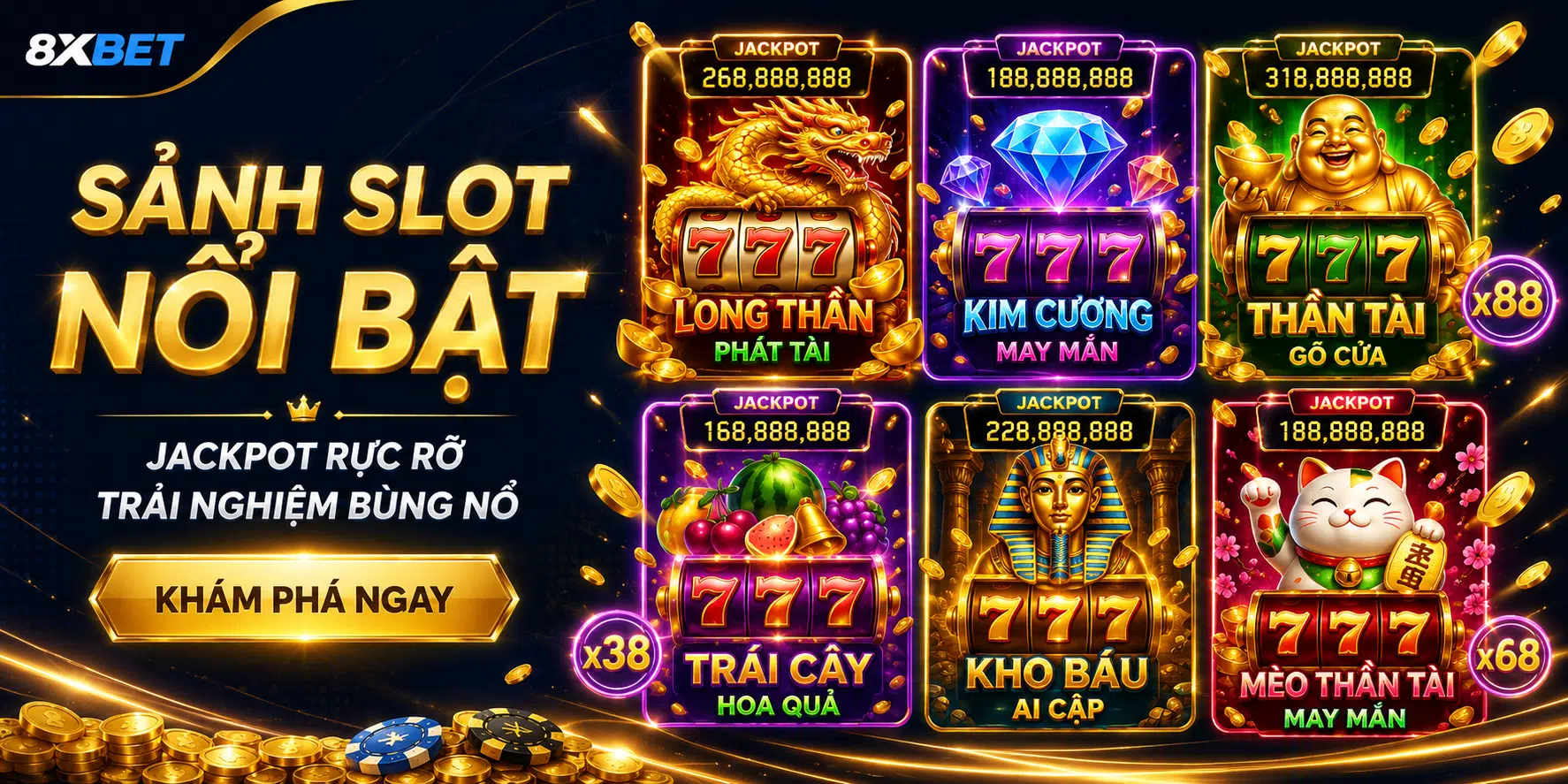 Sảnh nổ hũ slot game tại 8XBET với jackpot tích lũy