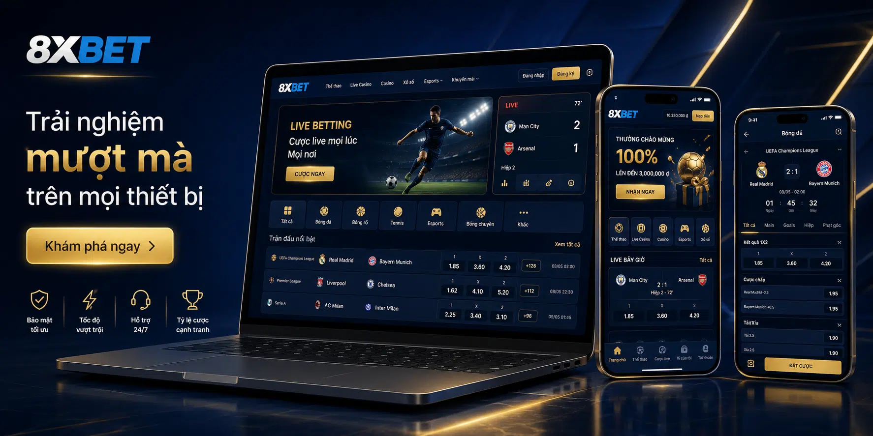 Giao diện nhà cái 8XBET trên web và ứng dụng di động